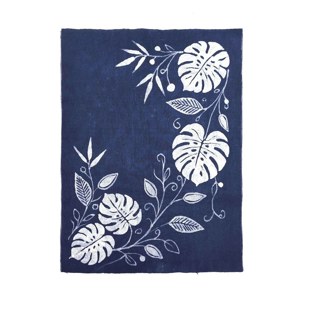 Handmade Indigo Batik Monstera Placemats, Botanical Table Mats, Kitchen Dining